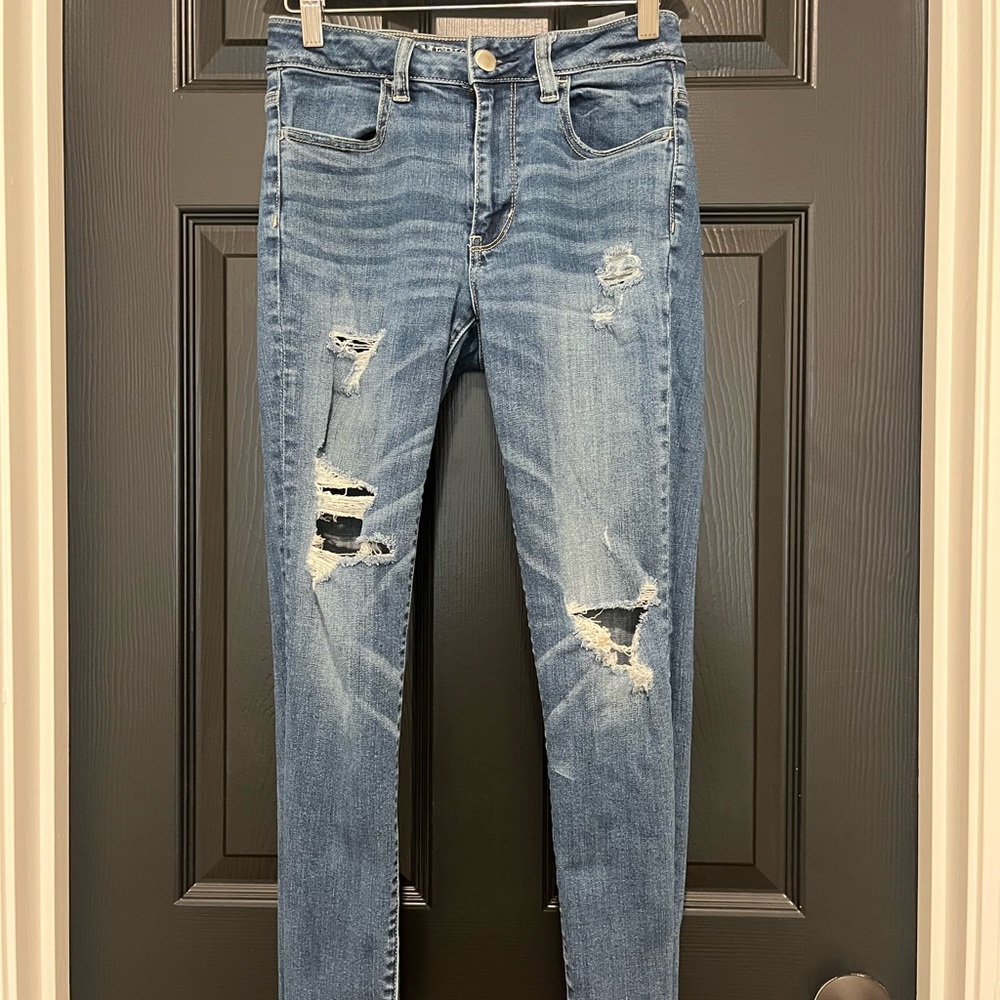 American Eagle Outfitters Blue Skinny Distressed Jeans